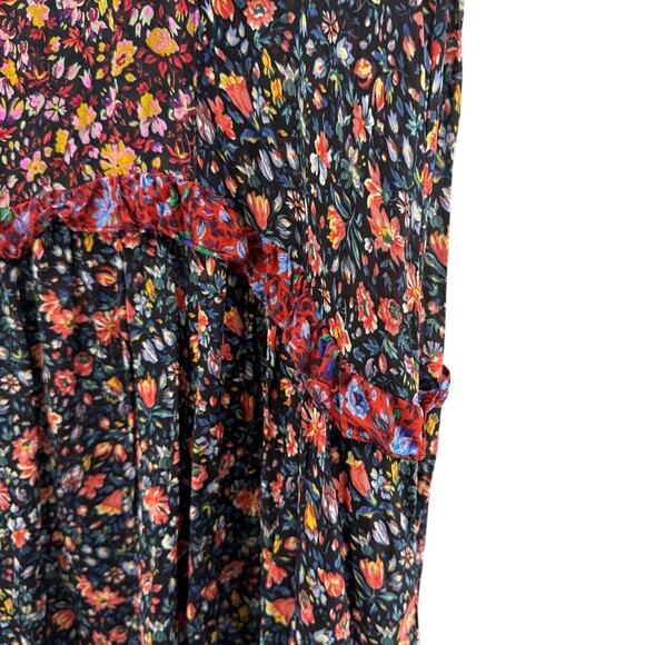 By Anthropologie Helene Black Floral Ruffled Chiffon Semi Sheer Tunic Dress Med. - Picture 9 of 16